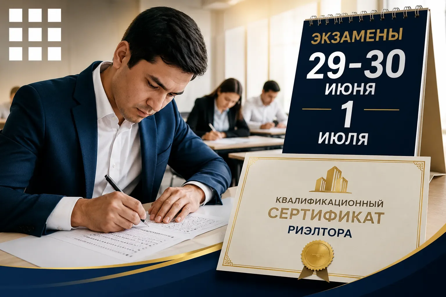 Rieltorning malaka sertifkatini olish uchun 2026-yil 29-30-iyun va 1-iyul kunlari Respublikaning barcha hududlarida eksterritoriallik tamoyillari asosida malaka imtihonlari oʻtkaziladi